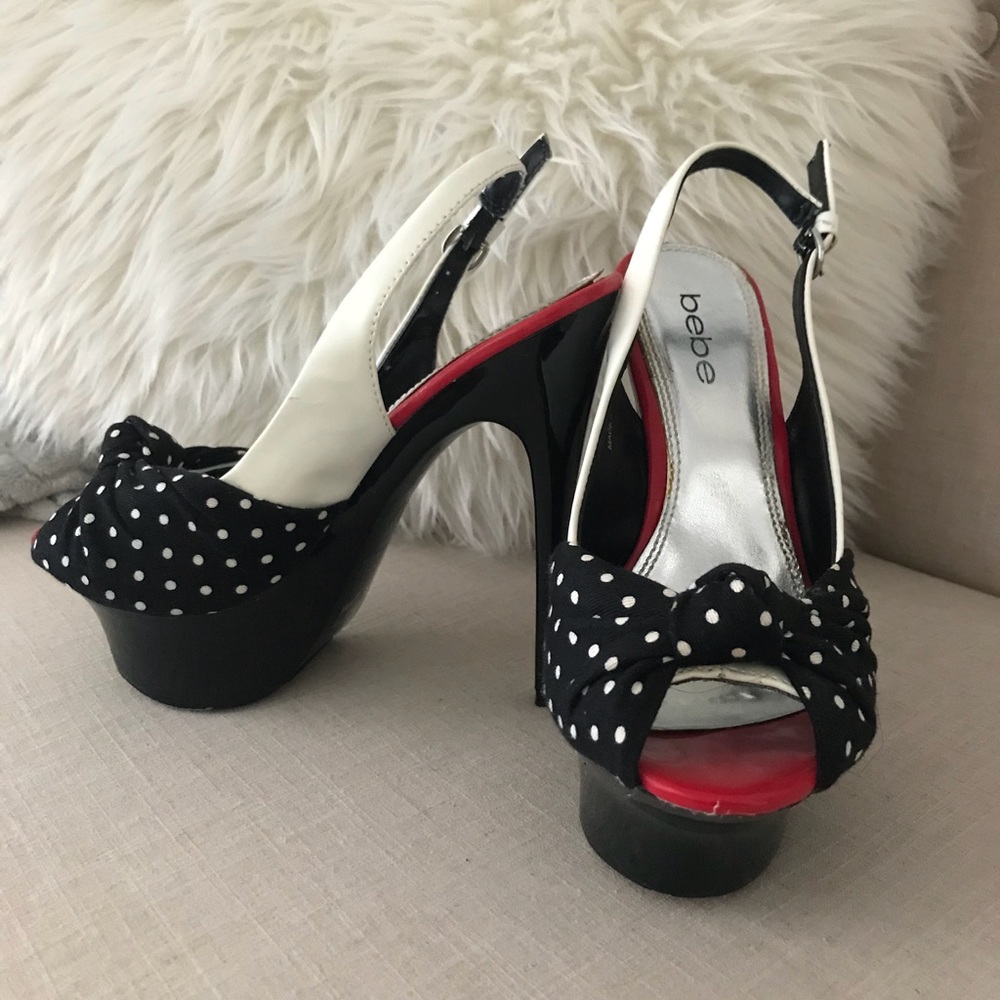 Bebe polka dot peep toe heels
